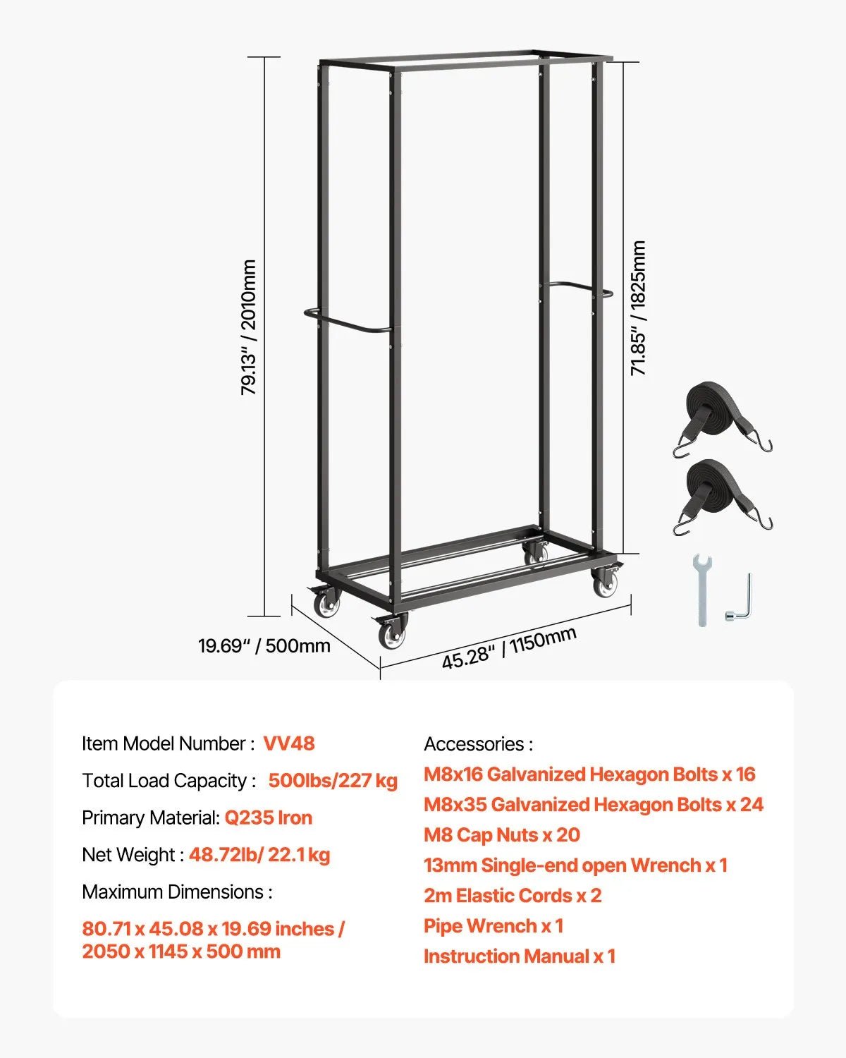 VEVOR saliekamo krēslu ratiņi līdz 227 kg 60 krēsliem ar grozāmiem un bloķējamiem riteņiem, metāla konstrukcija, melni - ZEMLETES.LV