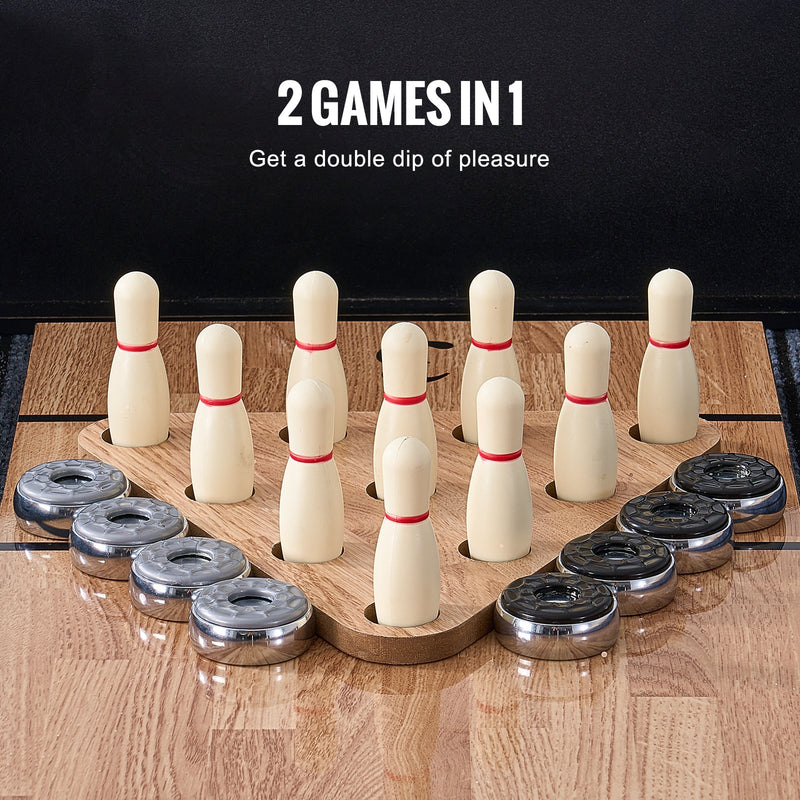 VEVOR šaflborda galds 2 - vienā ar boulinga spēli, 274,3 cm šaflborda galds ģimenes spēļu telpai ar skrāpējumiem izturīgu spēles virsmu, 8 ripām, boulinga komplektu, vasku un birsti - ZEMLETES.LV