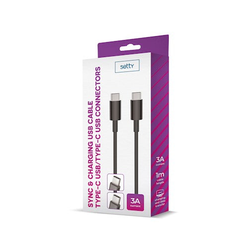 Ātrās uzlādes C-Tipa (Type-C) USB kabelis viedierīcēm. Maksimālā jauda 3A. Melns, kabeļa garums 1,0m. Setty