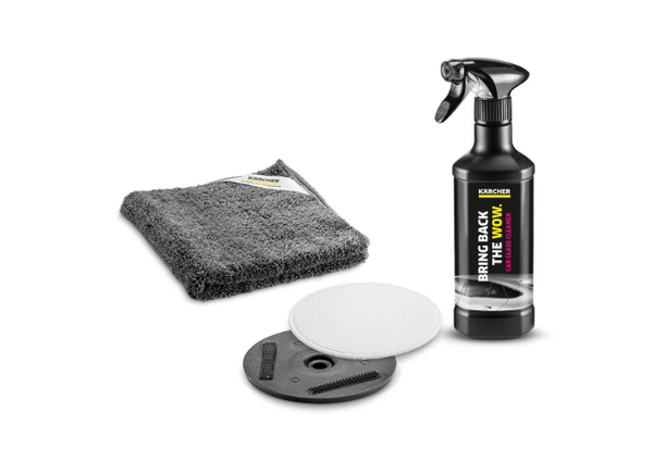 Car window cleaning kit consisting of a replaceable disk, microfiber cloth, cleaning pad and detergent. Using the EDI 4 device (not included) to be used as a window policy and cleaner.
