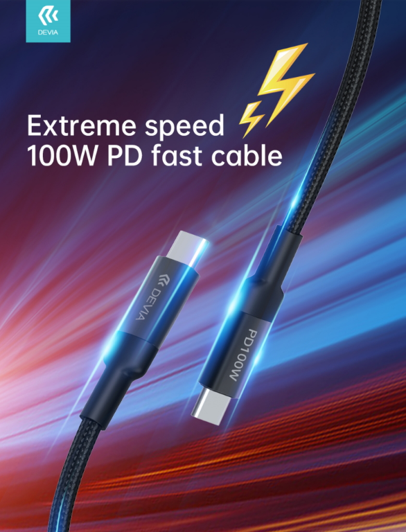 Īpaši ātrās uzlādes C-Tipa (Type-C) USB kabelis viedierīcēm. Maksimālā jauda 100W. Kabeļa garums 1,5m. DEVIA