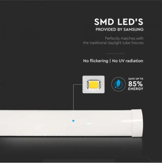 LED lineārais virsapmetuma gaismeklis, jauda 40W(4800Lm), garums 120cm, silti balta gaisma 3000K, bez kontaktdakšas (vadu savienojums), garantija 5 gadi, balts, V-TAC/Samsung