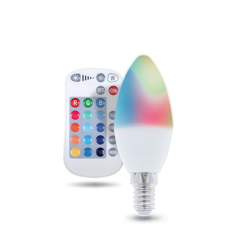 LED spuldze E14 C37 RGB + Baltā gaisma, 5W ar tālvadības pulti 250lm Forever Light