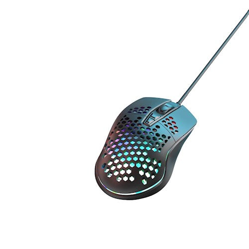 Computer Game Mouse with a 1.2m long USB cable, black with multicolored RGB LED lighting