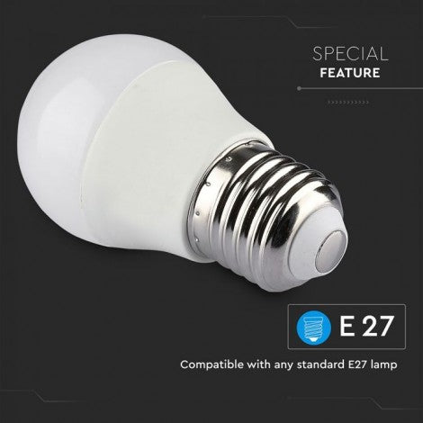 LED viedā spuldze, E27 4.5W(300Lm), daudzkrāsaina RGB+balta gaisma regulējama no silta līdz aukstam tonim, saderīga ar viedierīcēm kā arī Amazon Alexa un Google Home iekārtām, V-TAC
