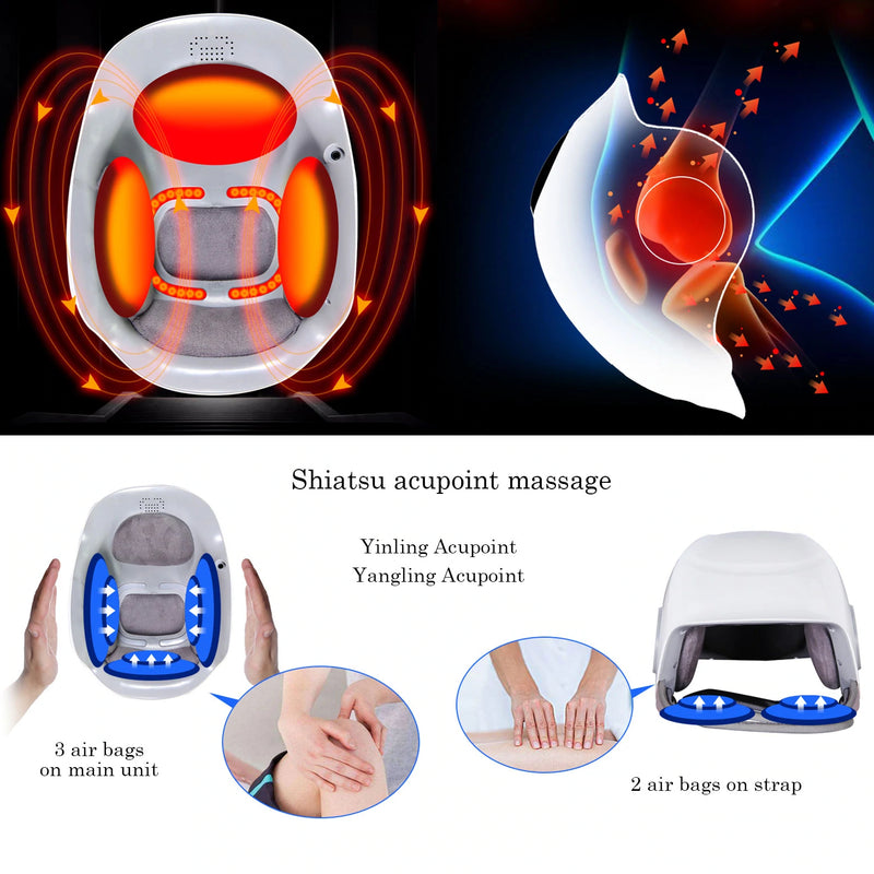 Wireless compression path masseur. Massage using air compression, mild vibration and red light therapy with 8 different operating modes.