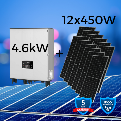 Komplekts - 4.6 KW, vienfāzes tīkla invertors "Sadales Tīkla" verificēts, pieejams izvēlei ar 12 saules paneļiem. Piecu gadu garantija. IP66. Izņemšana veikalā. (Bez kabeļiem un stiprinājumiem)