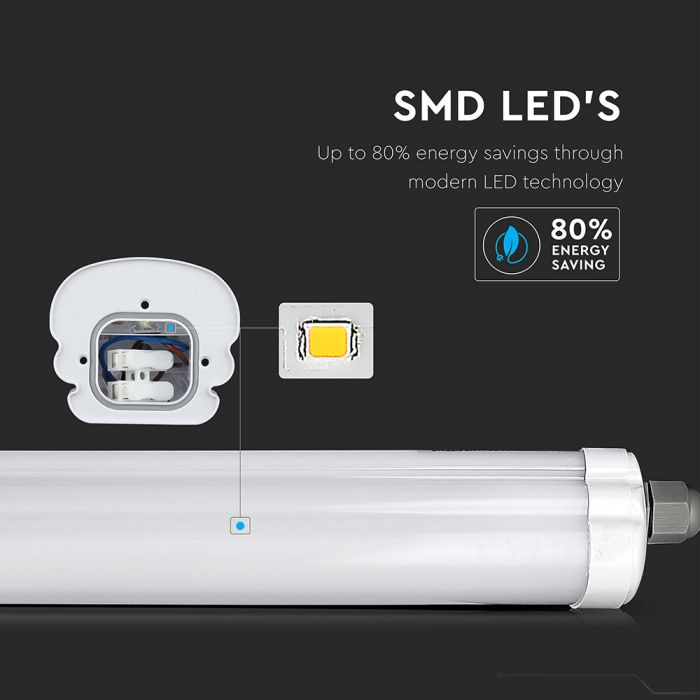 P36W(2880Lm) 120cm LED Lineārais gaismeklis, IP65 ūdensdrošs, V-TAC, bez kontaktdakšas(kabeļu savienojums), neitrāli balta gaisma 4000K