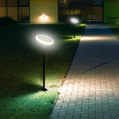 LED solar garden luminaire, power 8W (500lm), alterable height and luminaire angle. Zero electricity costs because of full charges of built-in solar panel, waterproof IP65, neutral white light 4000K, V-TAC