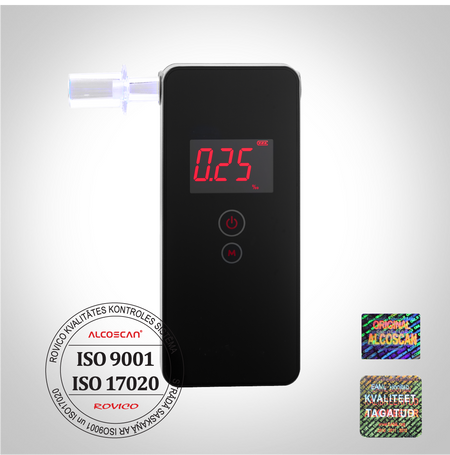 Professional breathalyzer with an electrochemical sensor. You can also use it without being. Built-in battery-level indicator, keeps the last 10 measurements in memory, Alcoscan Delta