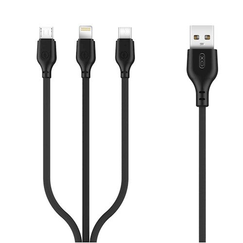 XO kabelis NB103 3in1 USB - Lightning + USB-C + microUSB 1, 0 m 2, 1A melns