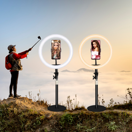 LED selfija riņķis ar stiprinājumu viedtālrunim,10 collas liels,balta gaisma