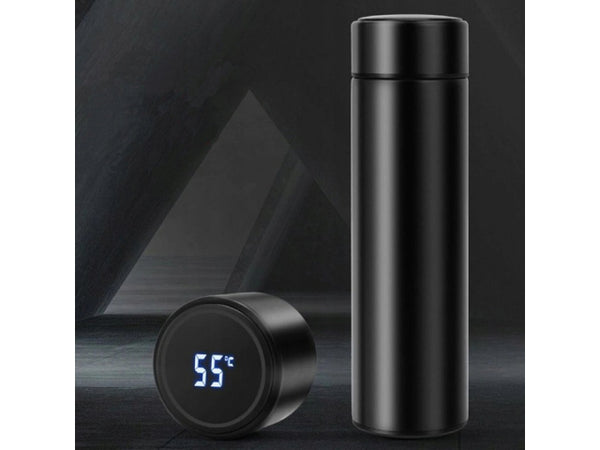 Smart thermos. Volume: 500ml, height: 22cm, diameter: 6cm. Made of stainless steel, double wall vacuum insulation, touch temperature display. The fine strainer perceives the deposits.