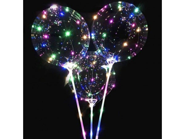 Caurspīdīgs balons ar daudzkrāsainām LED diodēm diametrs 45cm + kociņš 67cm