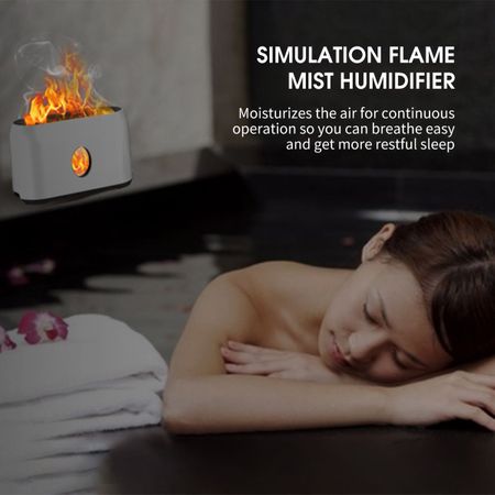 Air humidifier with flame effect and remote control. Volume 250ml operation up to 13 hours. It is possible to add essential oils. White colour