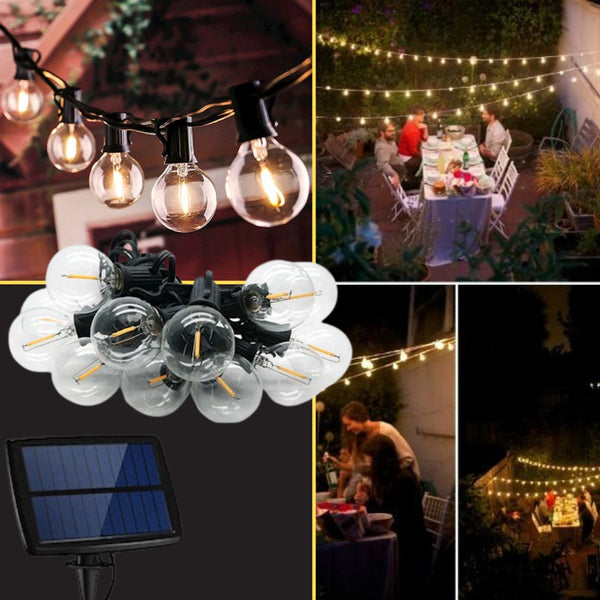 String 5.5m long with 10 LED Filamet bulbs and solar panel, as well as built-in batteries. This allows you to use a string without electricity when charging it with sunlight or from the socket. Moisture-resistant IP44, Black, Forever Light